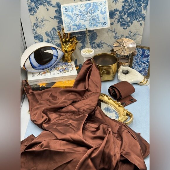 🆕 BRONX & BANCO 🧿 NWOT Leo Chocolate Brown Silk-Blend Maxi Dress, Sz S US 4 - Picture 12 of 15